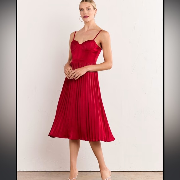 New York & Company Dresses & Skirts - Pleated Corset Satin Midi Dress New York & Company